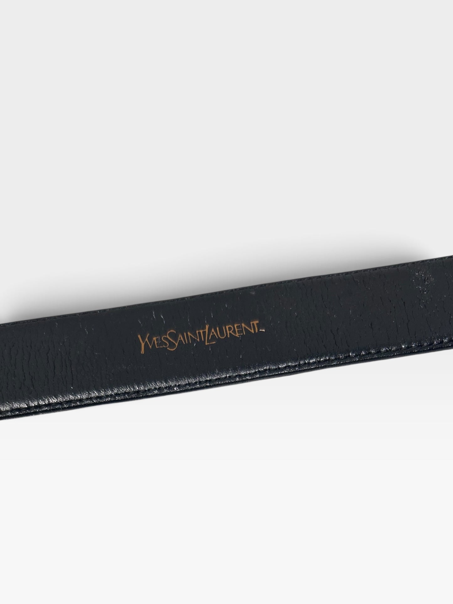 Vintage Yves Saint Laurent Black Leather Logo Belt| 1990s