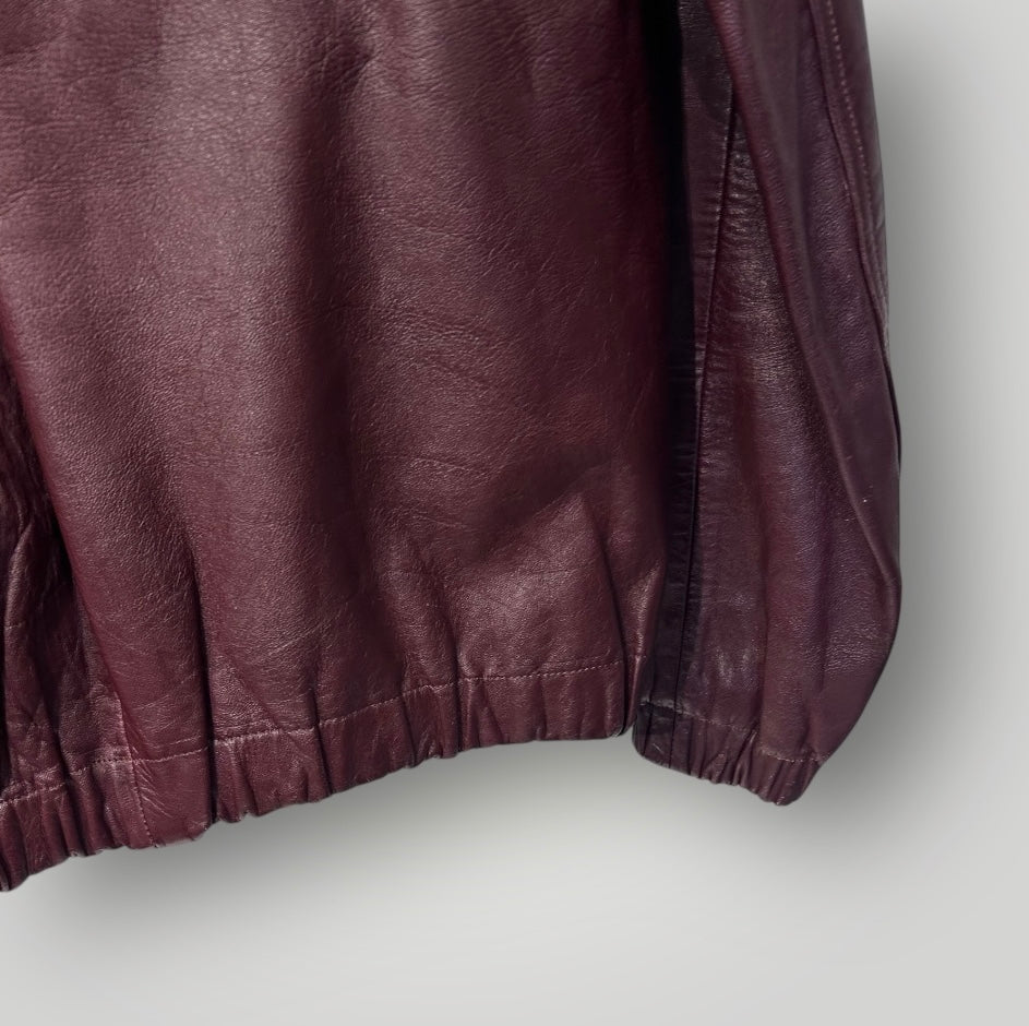 Vintage Burgundy Leather Bomber Jacket