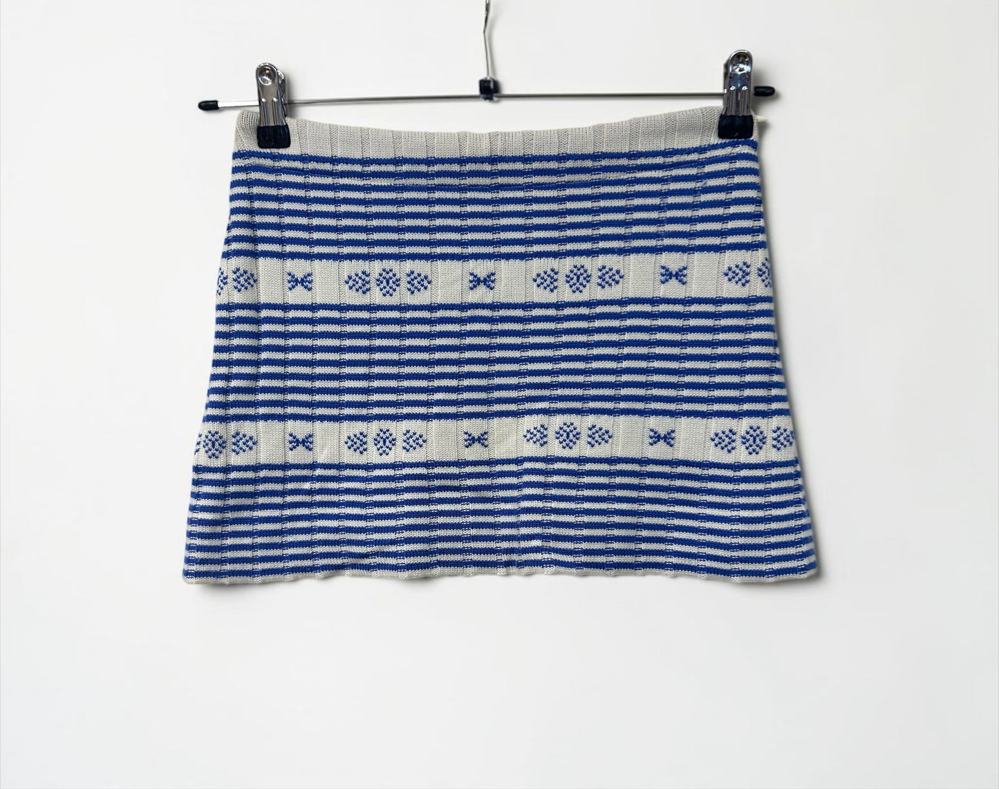 Miu Miu Knit Mini Skirt – Blue & White Pattern|2015