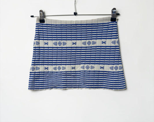 Miu Miu Knit Mini Skirt – Blue & White Pattern|2015
