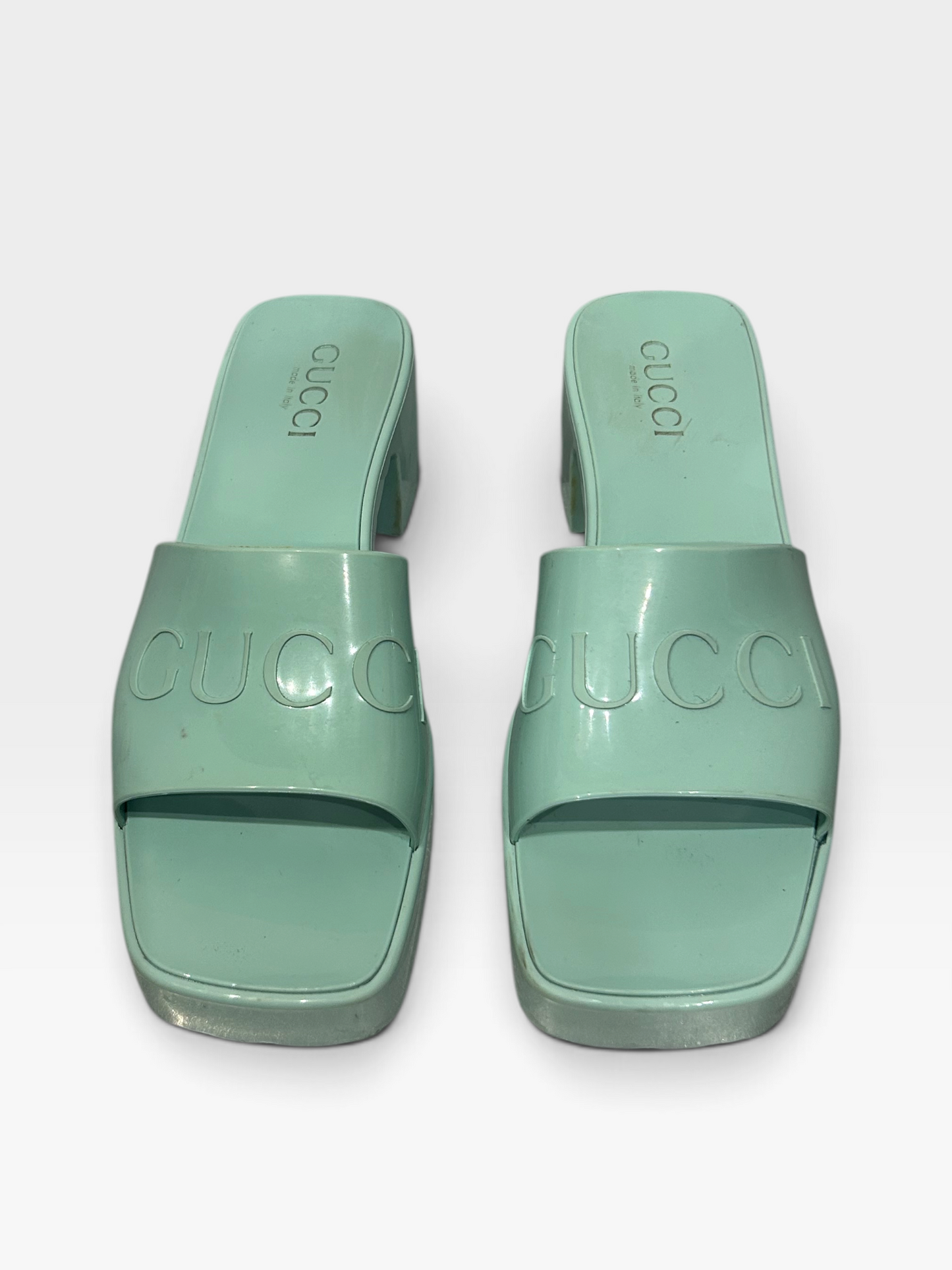 Gucci Mint Green Rubber Platform Slides| Pre-Fall 2020