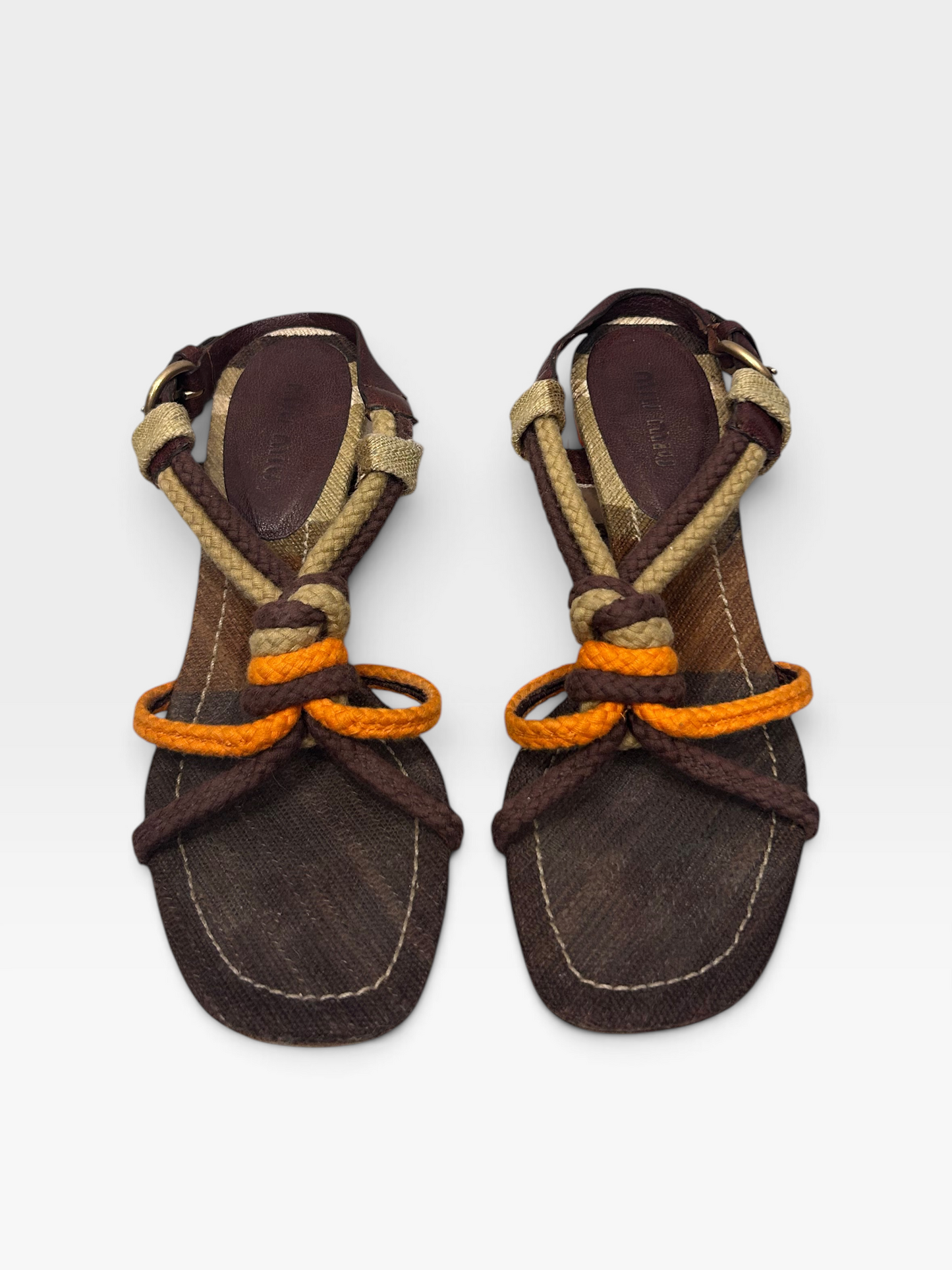 Vintage Miu Miu Rope & Leather Block Heel Sandals |Early 2000s