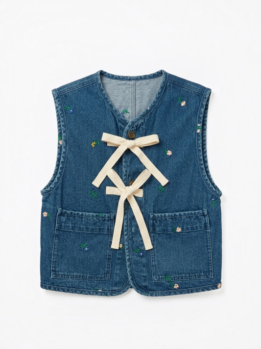 Samansa Mos2 Embroidered Cotton Denim Vest