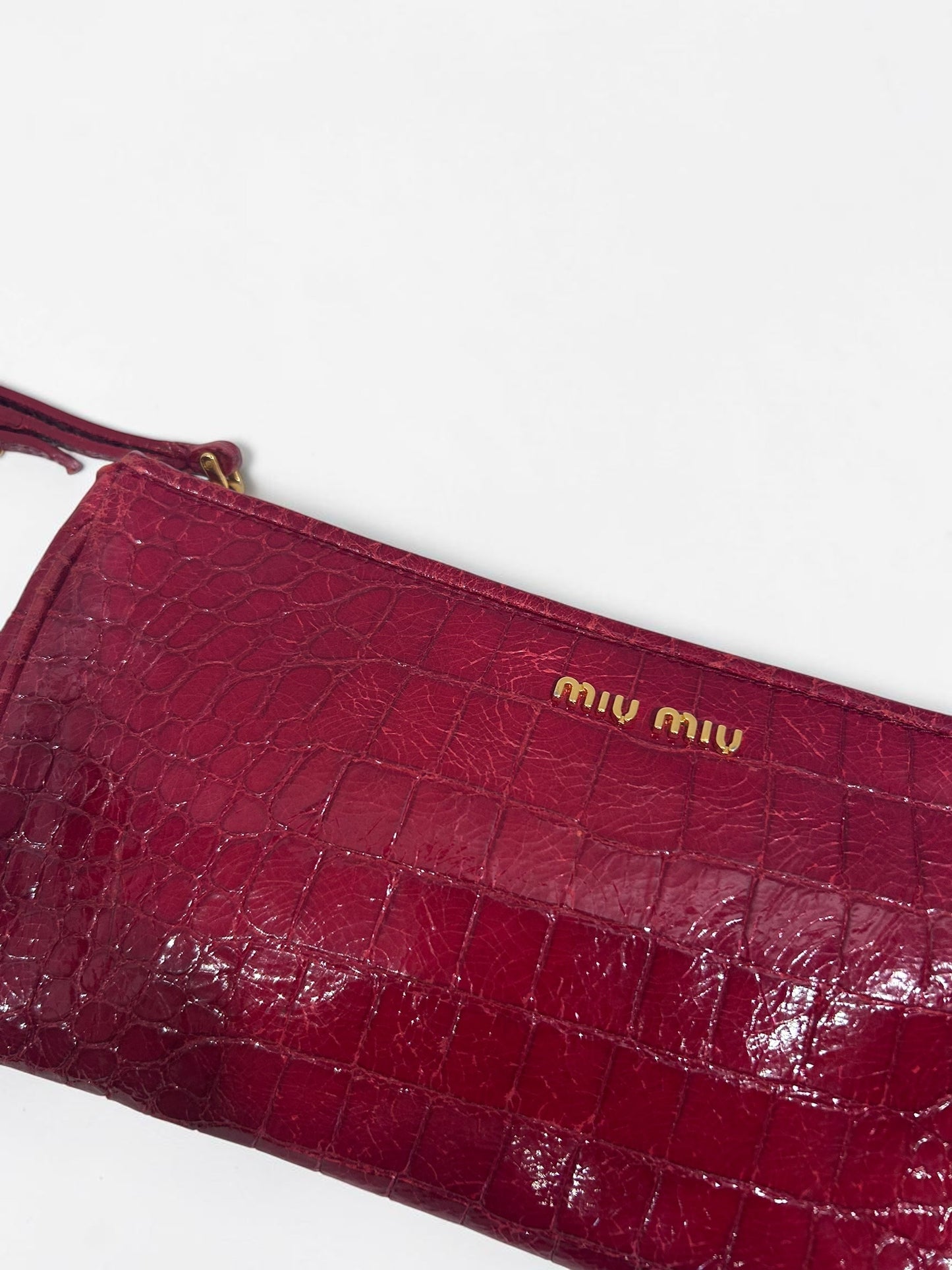 Miu Miu Red Croc-Embossed Leather Wristlet Clutch| Early 2000’s