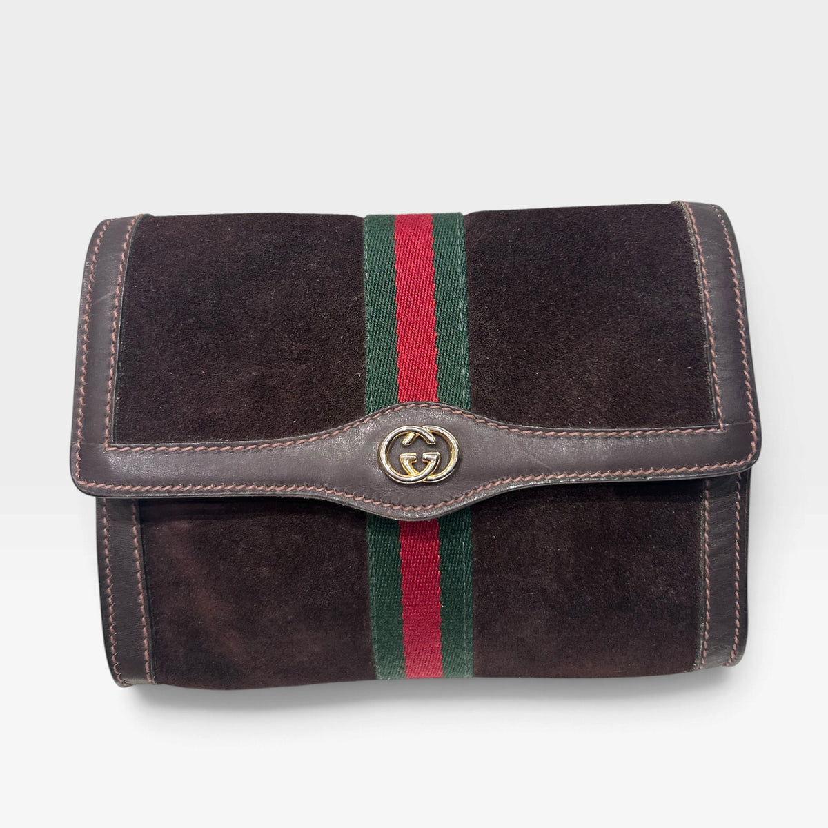 Vintage Gucci Parfums Brown Suede Clutch | Late 1970s