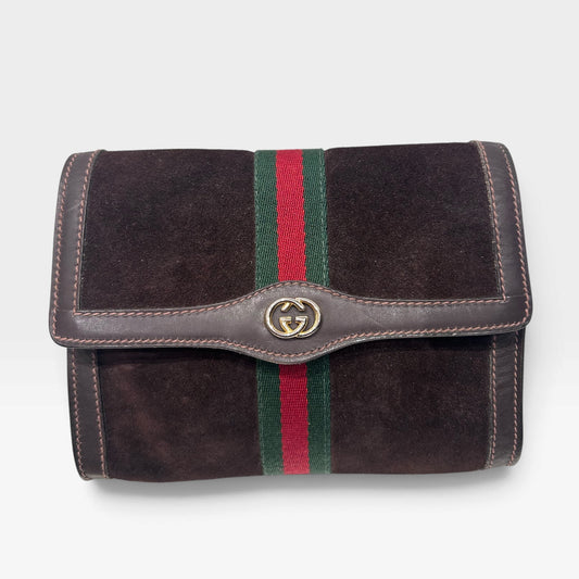 Vintage Gucci Parfums Brown Suede Clutch | Late 1970s