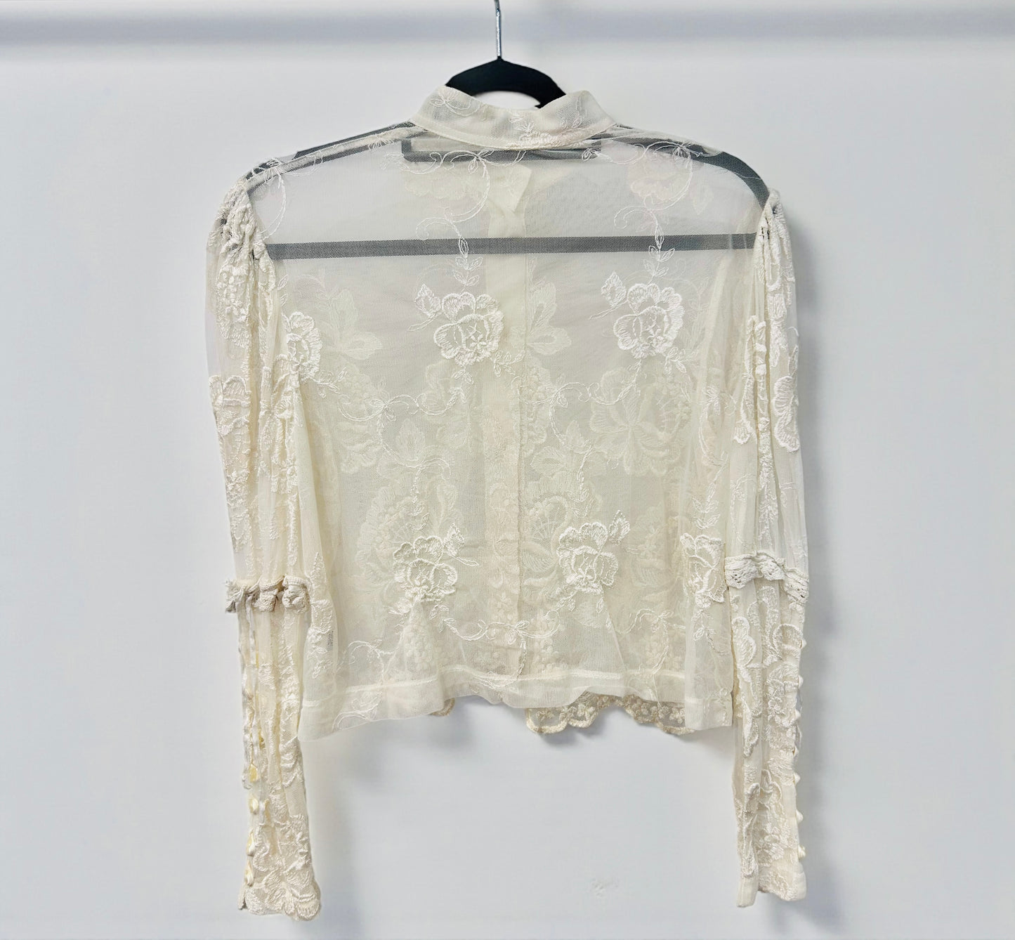 Vintage Romantic Sheer Lace Blouse in Ivory Mesh Embroidery| Early 2000s