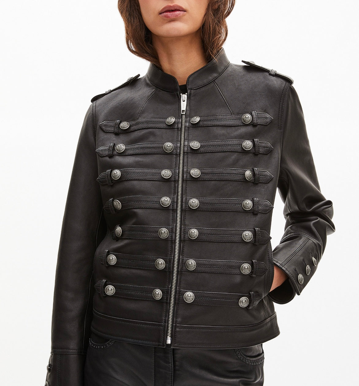 The Kooples Officer-Style Leather Jacket
