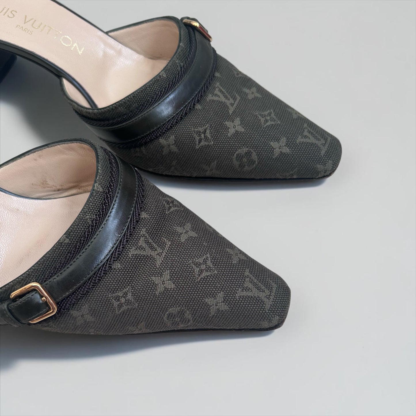 Louis Vuitton Monogram Mini Lin Canvas Mules|Early 2000s