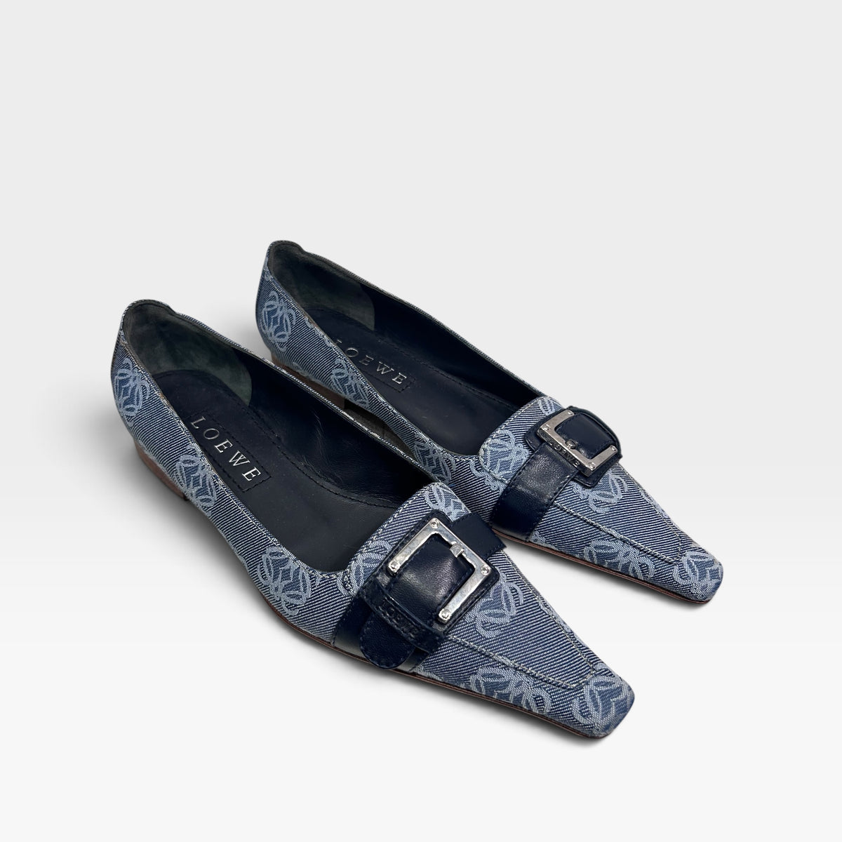 Vintage Loewe Anagram Monogram Buckle Flats | Early 2000s