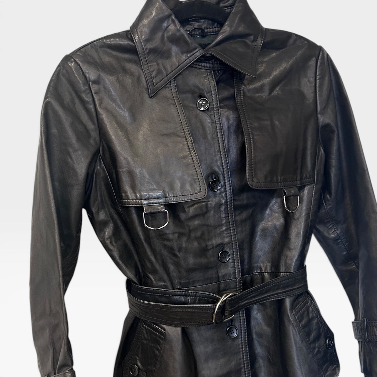 Vintage ROPE Black Leather Trench Coat | Early 2000s