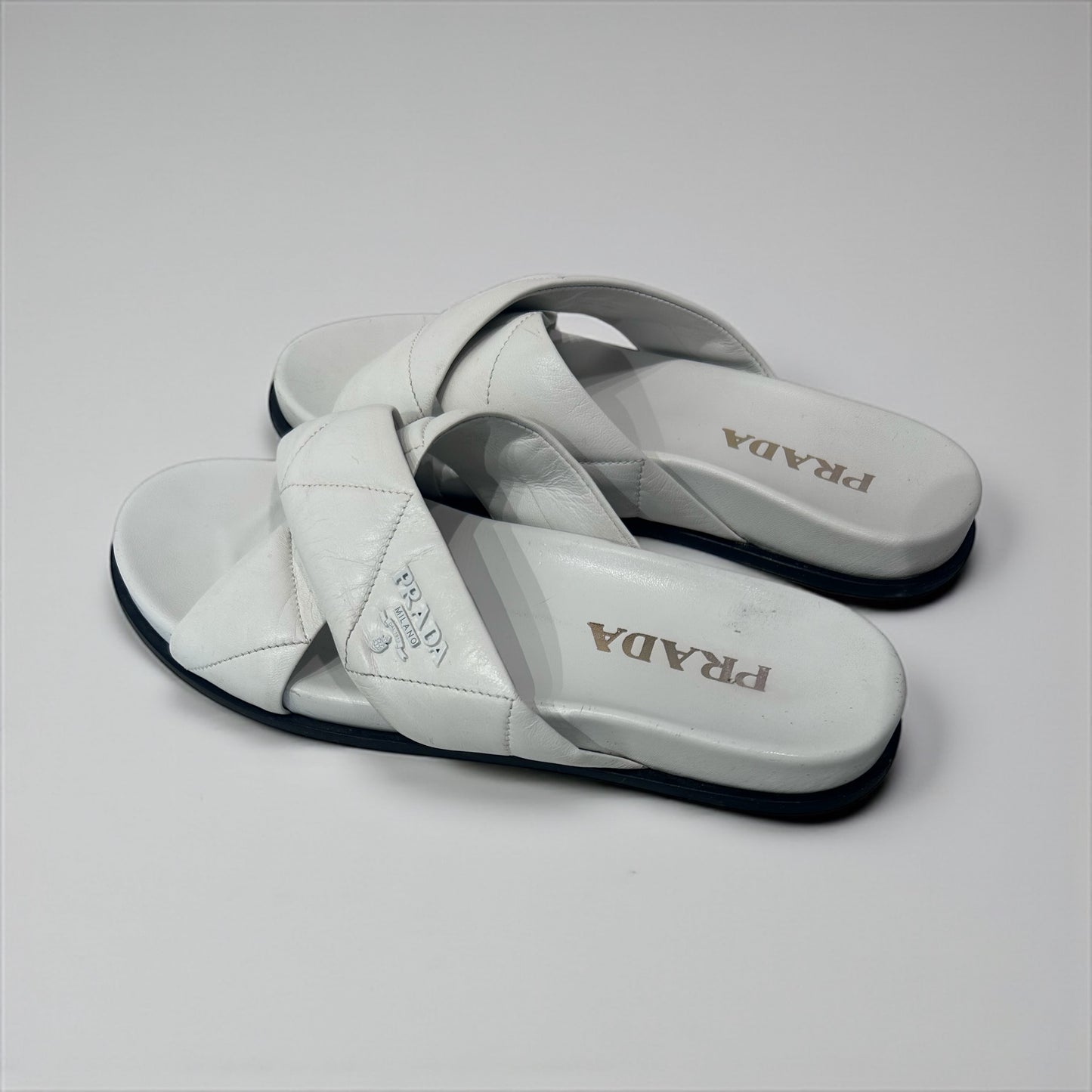 White Quilted Nappa Leather Slides