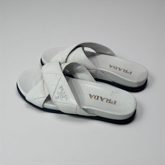 White Quilted Nappa Leather Slides