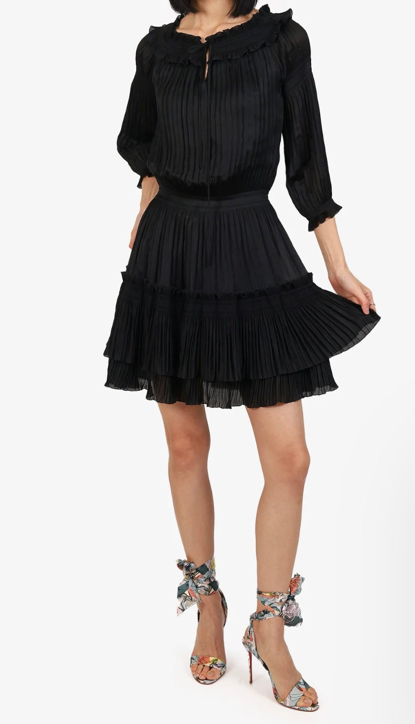 DIANE VON FURSTENBERG Black Pleated Ruffled Dress