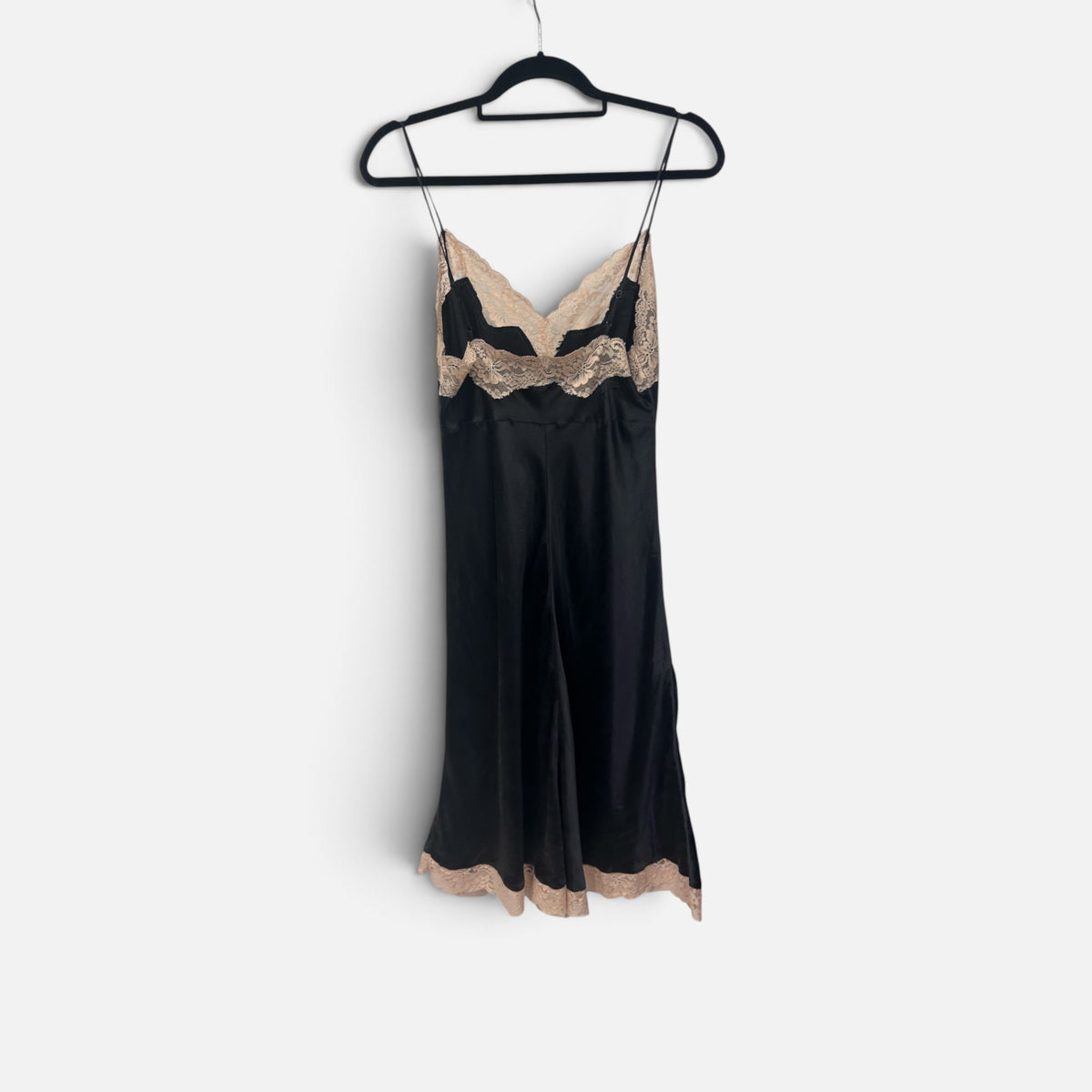 Vintage Black Silk Slip Dress with Lace Trim|Late 1990s