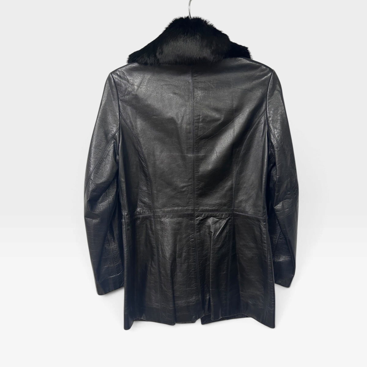 Vintage Brahmin Black Leather Jacket with Detachable Fur Collar | 1990s