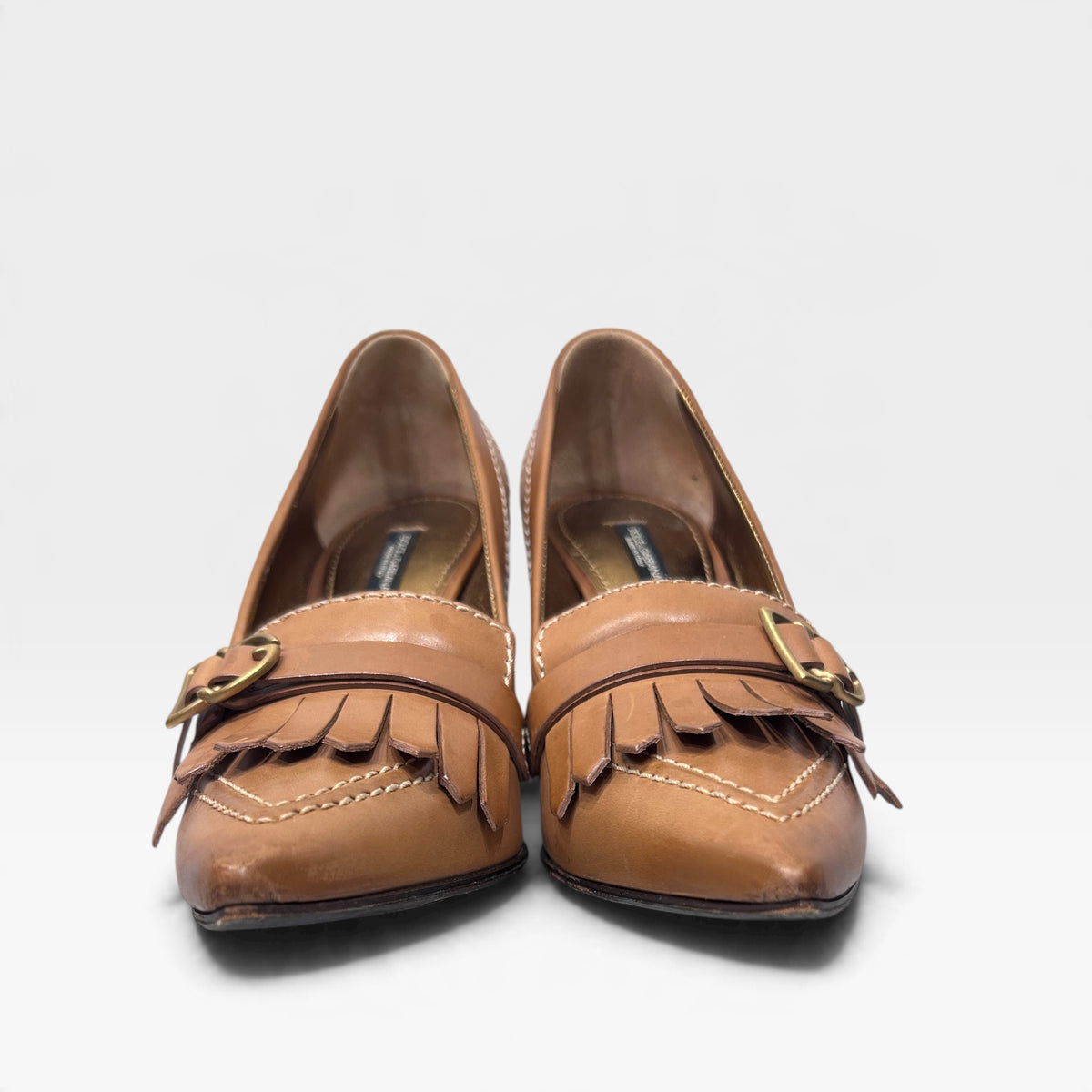 Vintage Dolce & Gabbana Tan Leather Kiltie Pumps | Early 2000s