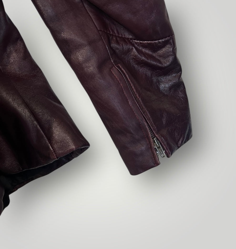 Vintage AALTONEN Burgundy Leather Jacket with Faux Fur Collar