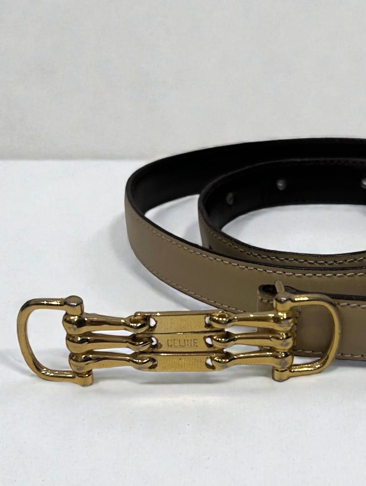 Vintage Céline Leather Belt with Gold Horsebit Buckle| 1980s