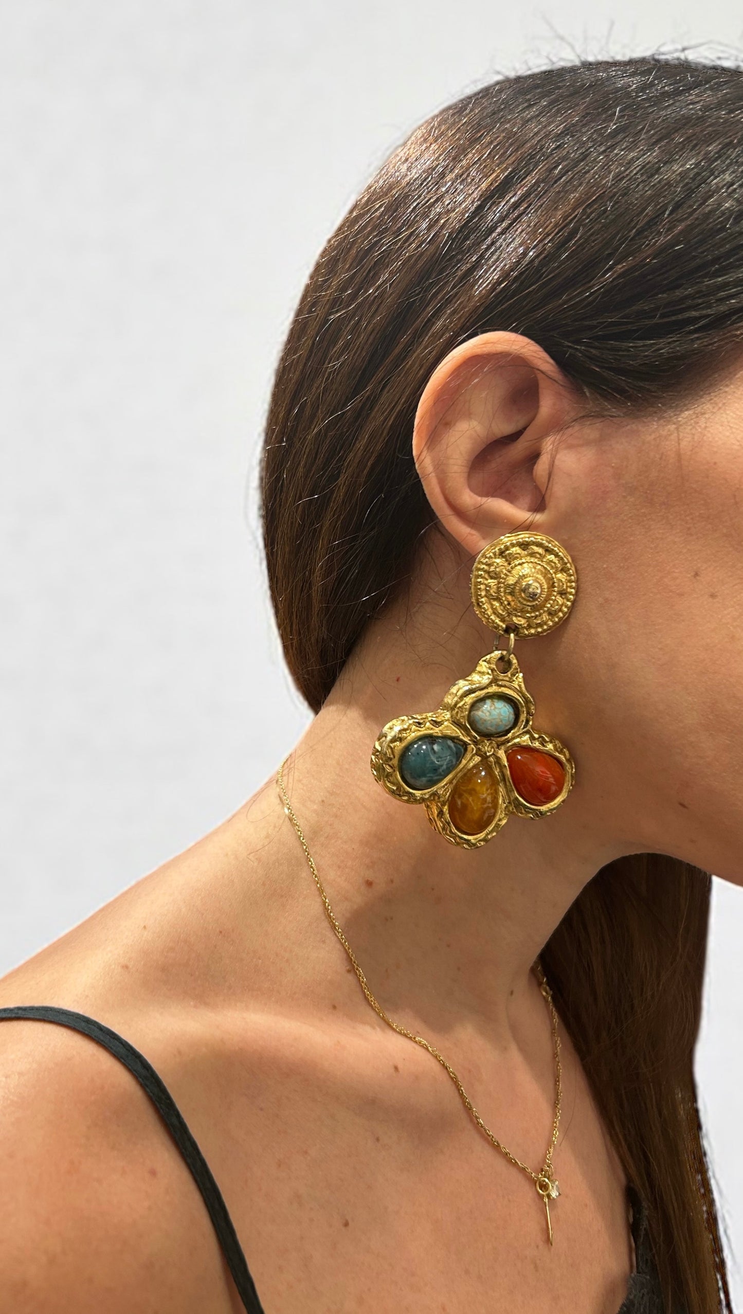 Vintage Gold-Plated Clip-On Earrings with Cabochon Stones