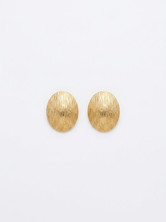 Vintage Gold-Plated Textured Oval Clip-On Earrings| 1980s