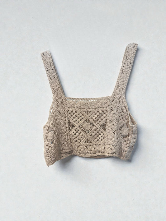 Vintage Handmade Crochet Knit Top in Natural Beig