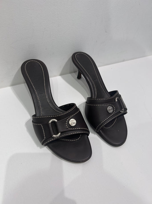 2000s Celine Leather Kitten Heel shoes with Triomphe Hardware