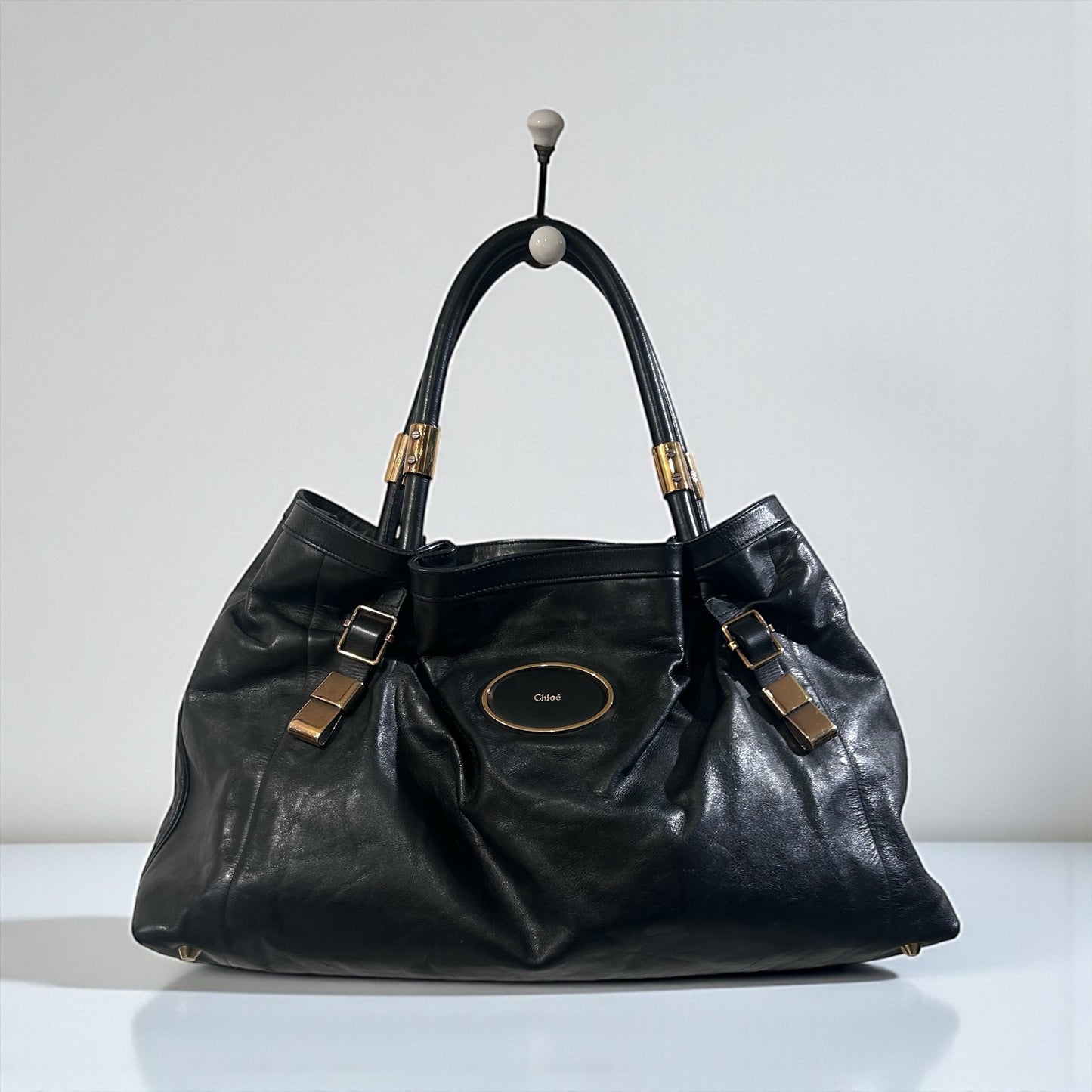 Vintage Chloé Black Leather Tote Bag