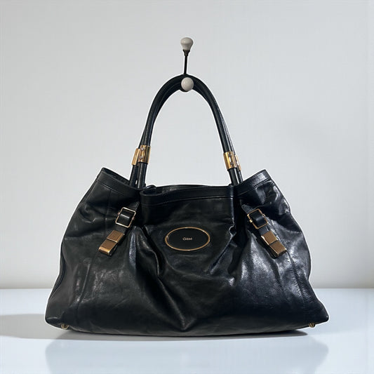 Vintage Chloé Black Leather Tote Bag