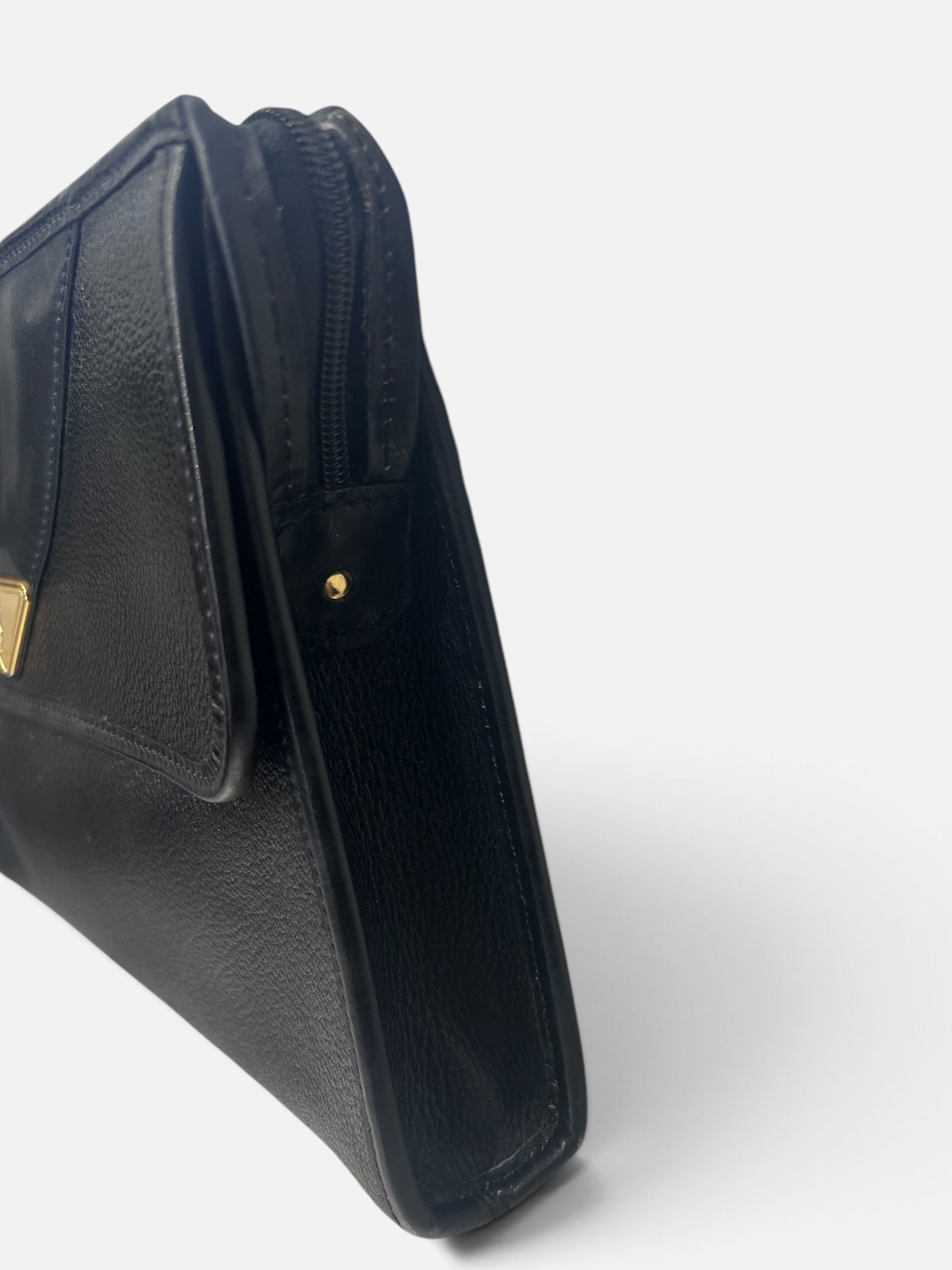 Vintage Yves Saint Laurent Black Leather Envelope Clutch Bag| 1980s