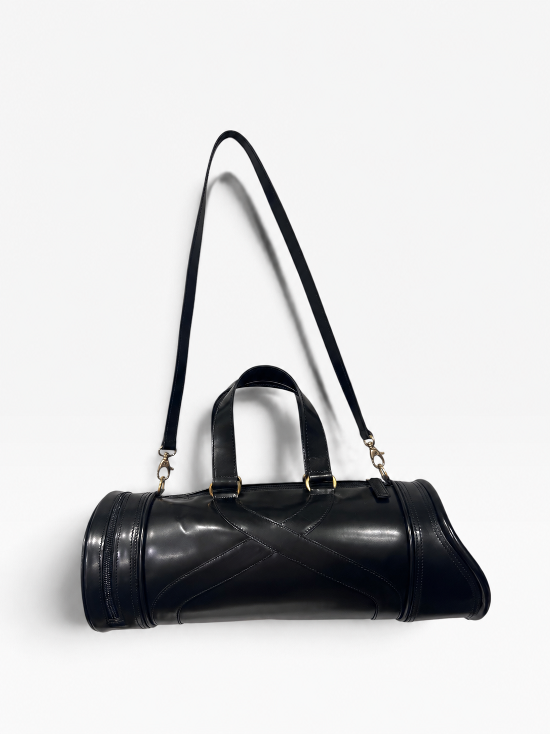 Vintage Kenzo Black Leather Barrel Bag|Early 2000s