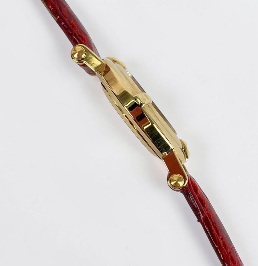 Vintage Yves Saint Laurent Gold Plated Watch with Red Leather Strap|1990s