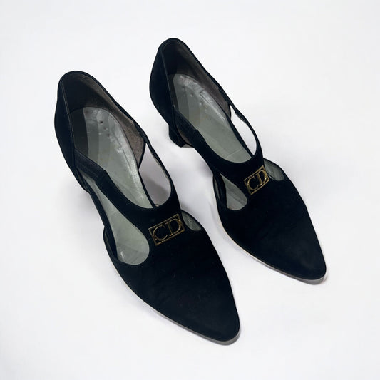 Vintage Christian Dior Black Suede CD Pumps | 1990s