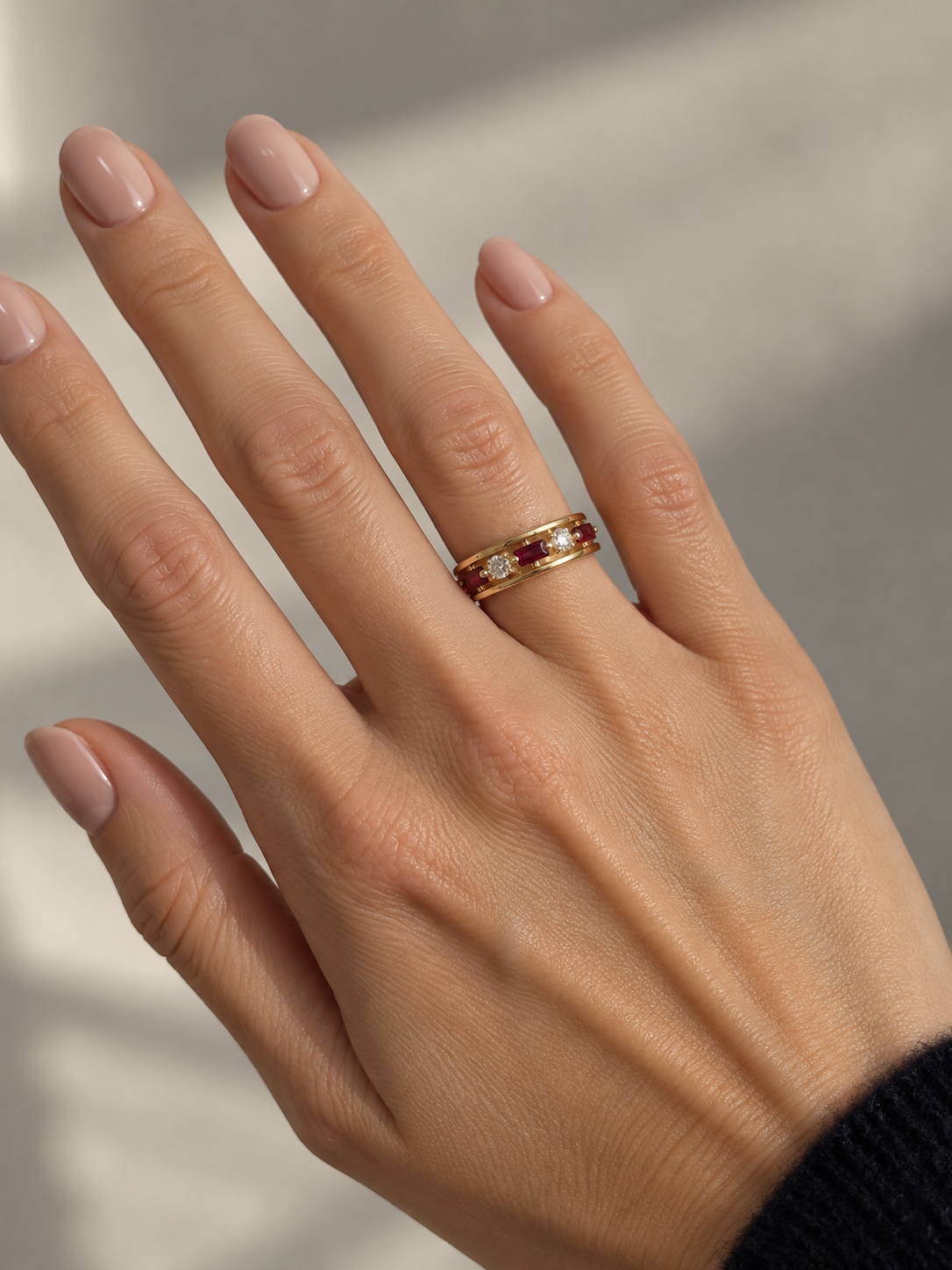 Vintage Gold-Plated Red & Clear Stone Ring | 1990s