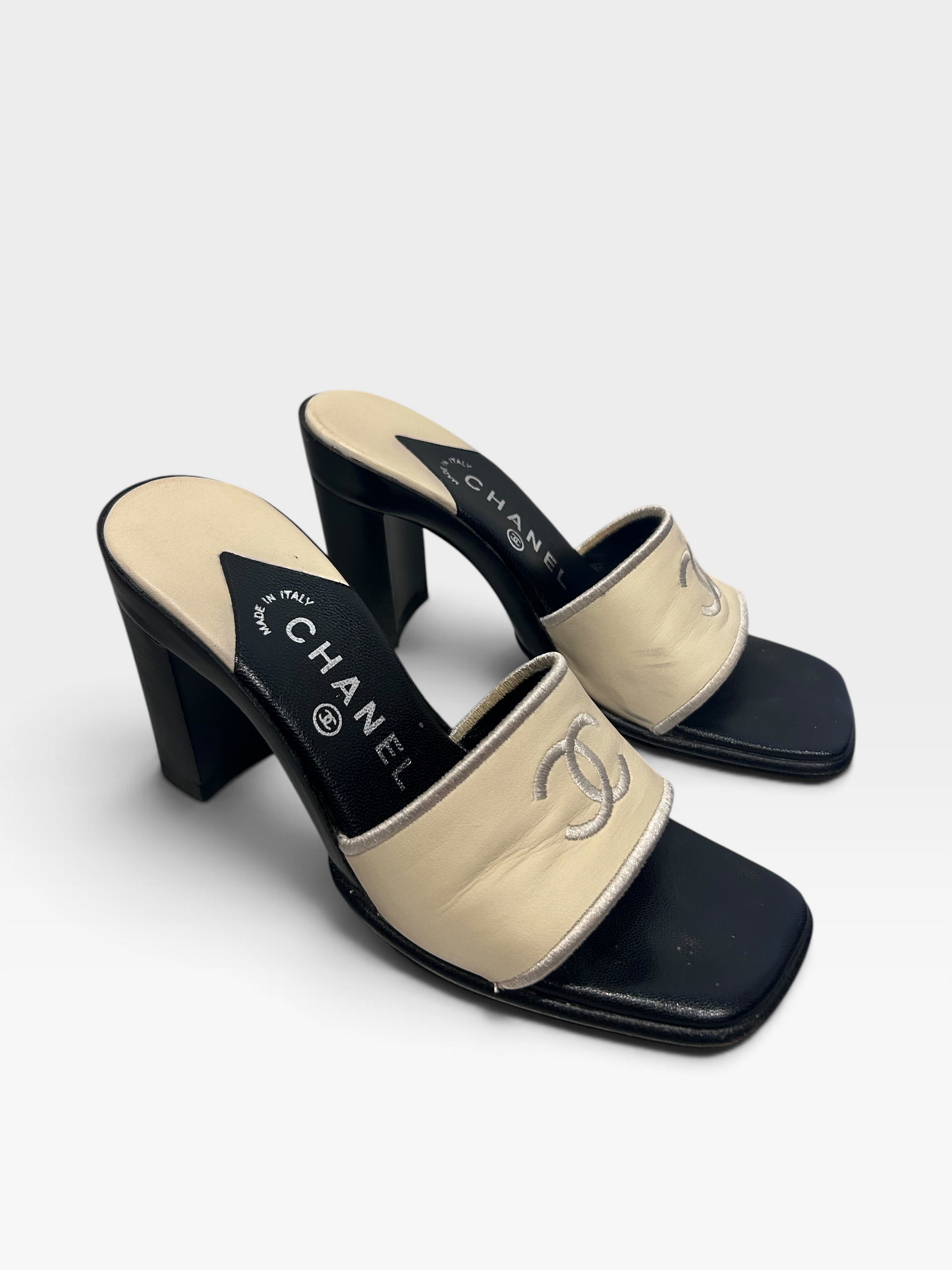 Vintage Chanel Leather Mule Heels | Early 2000s