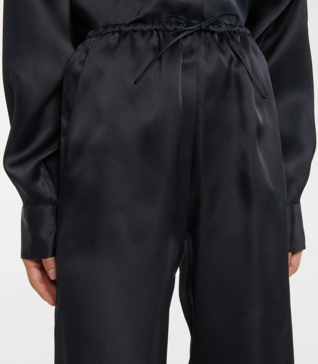 Toteme Dark Blue Silk Organza Wide-Leg Pants