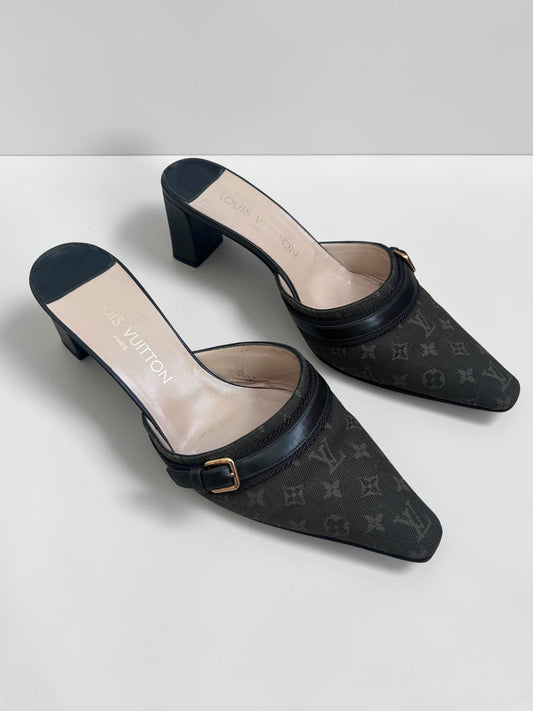 Louis Vuitton Monogram Mini Lin Canvas Mules|Early 2000s