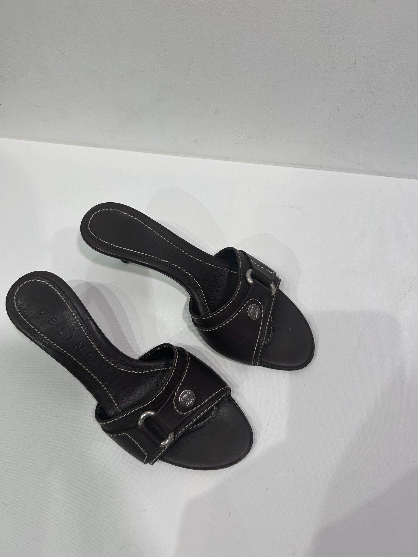 2000s Celine Leather Kitten Heel shoes with Triomphe Hardware