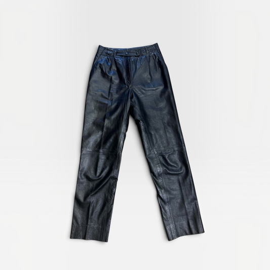 Vintage Black Leather High-Waisted Trousers| 1980s