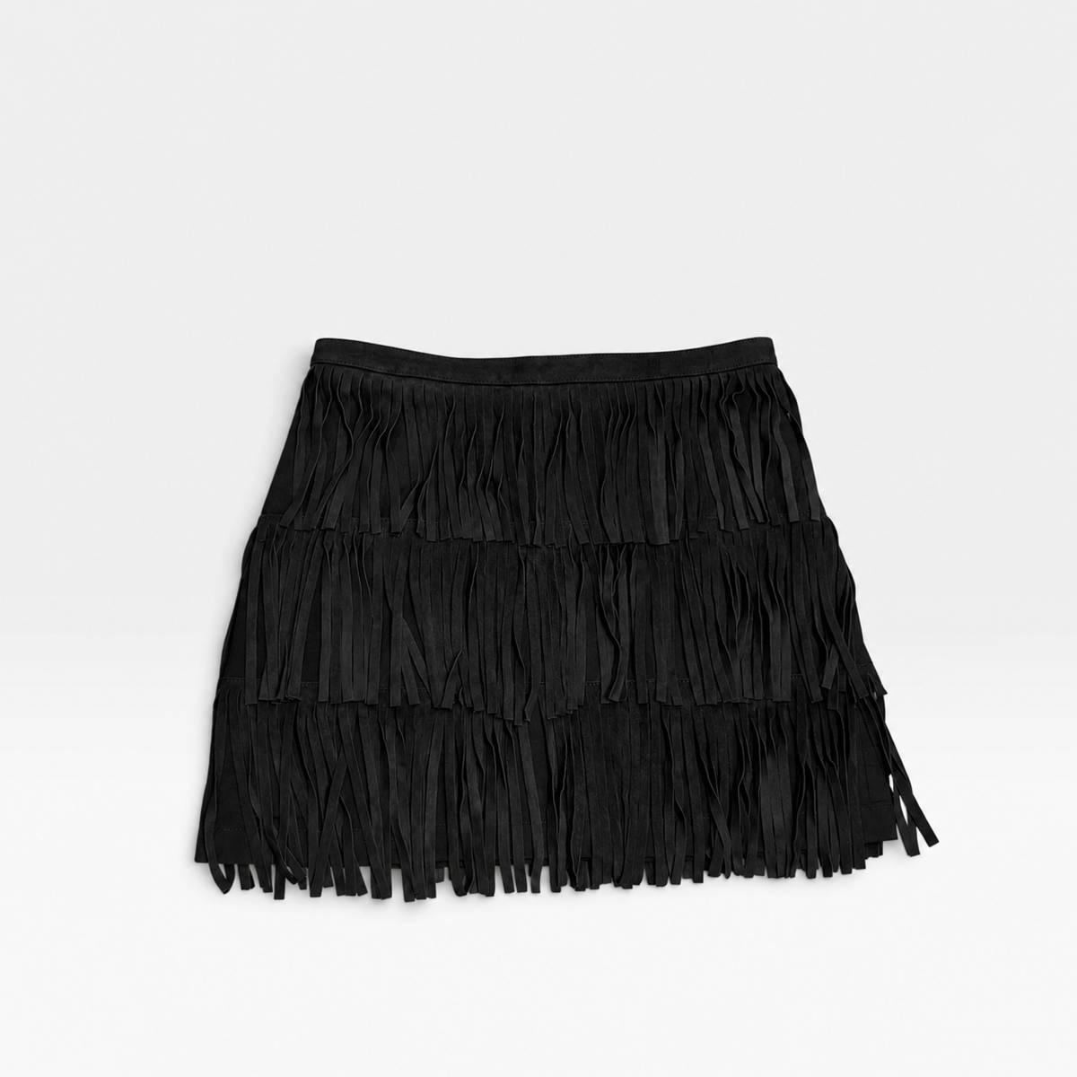 Vintage L’Autre Chose Black Leather Fringe Mini Skirt| 1990s