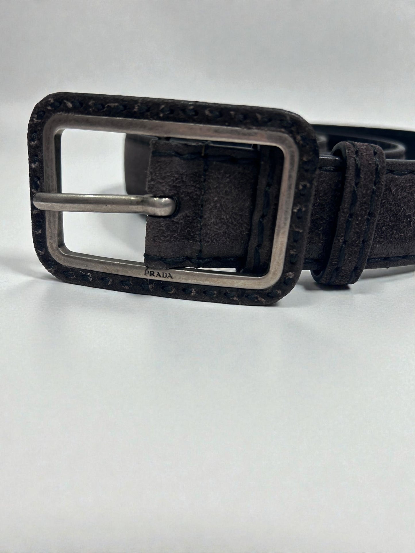 Vintage Prada Grey Suede Belt with Silver Buckle|90s