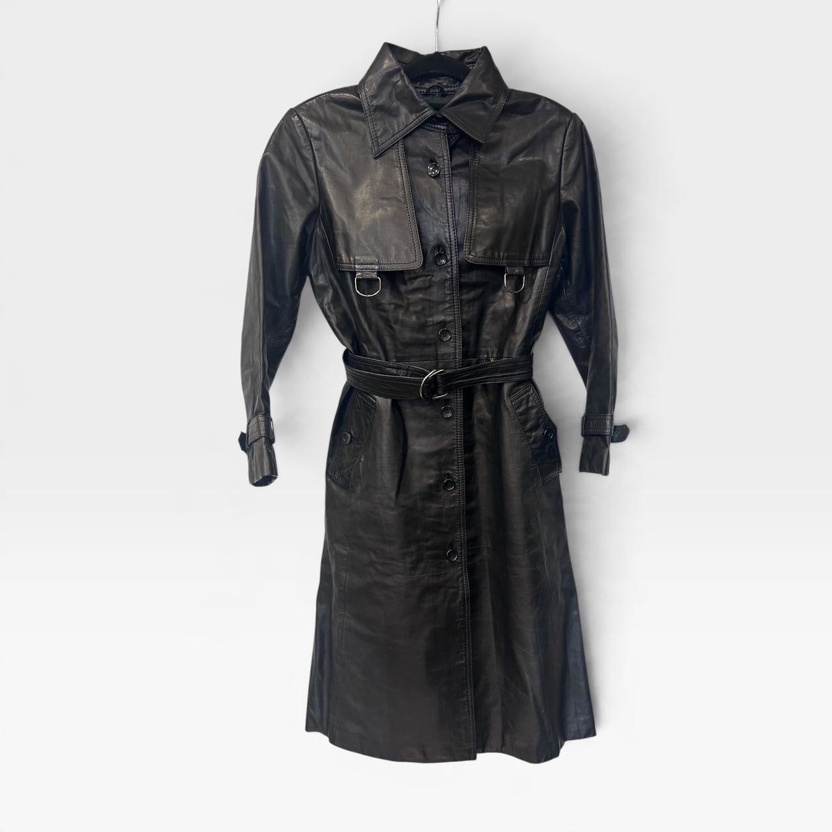 Vintage ROPE Black Leather Trench Coat | Early 2000s