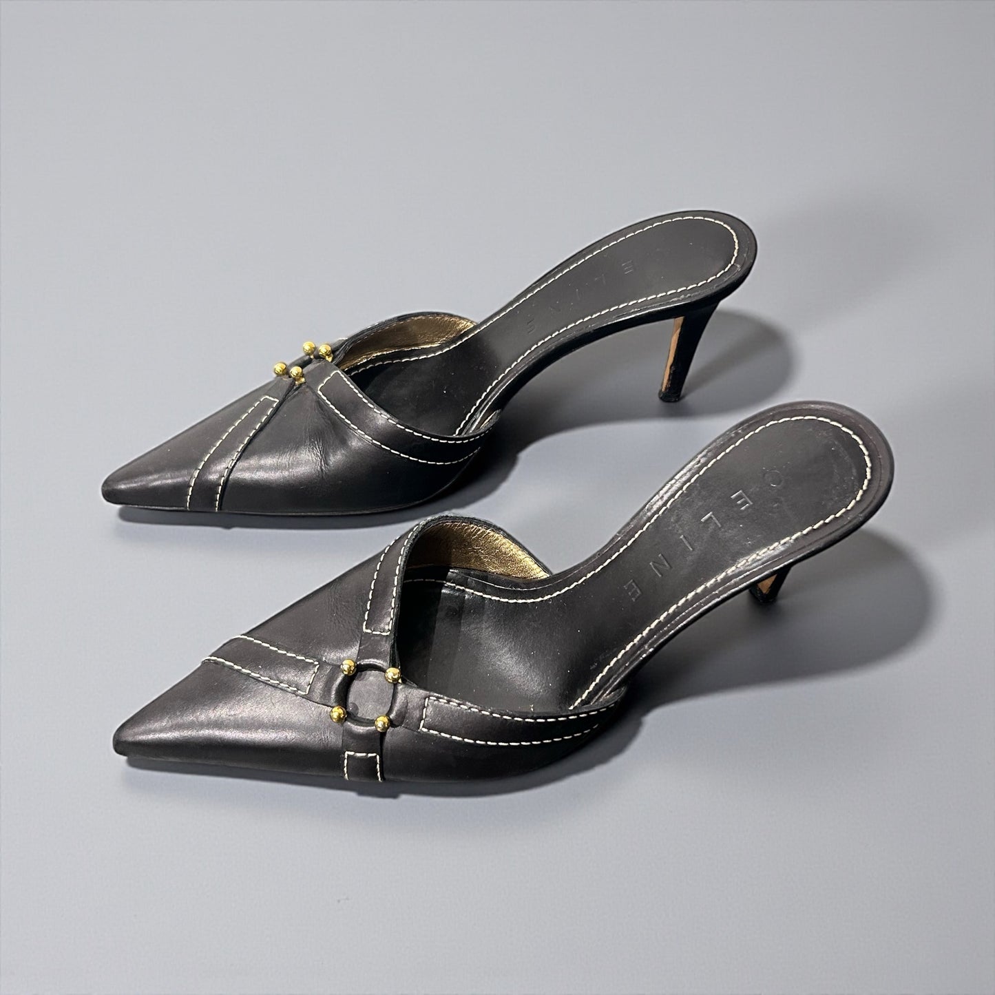 Early 2000s Celine Black Leather Pointed Mules