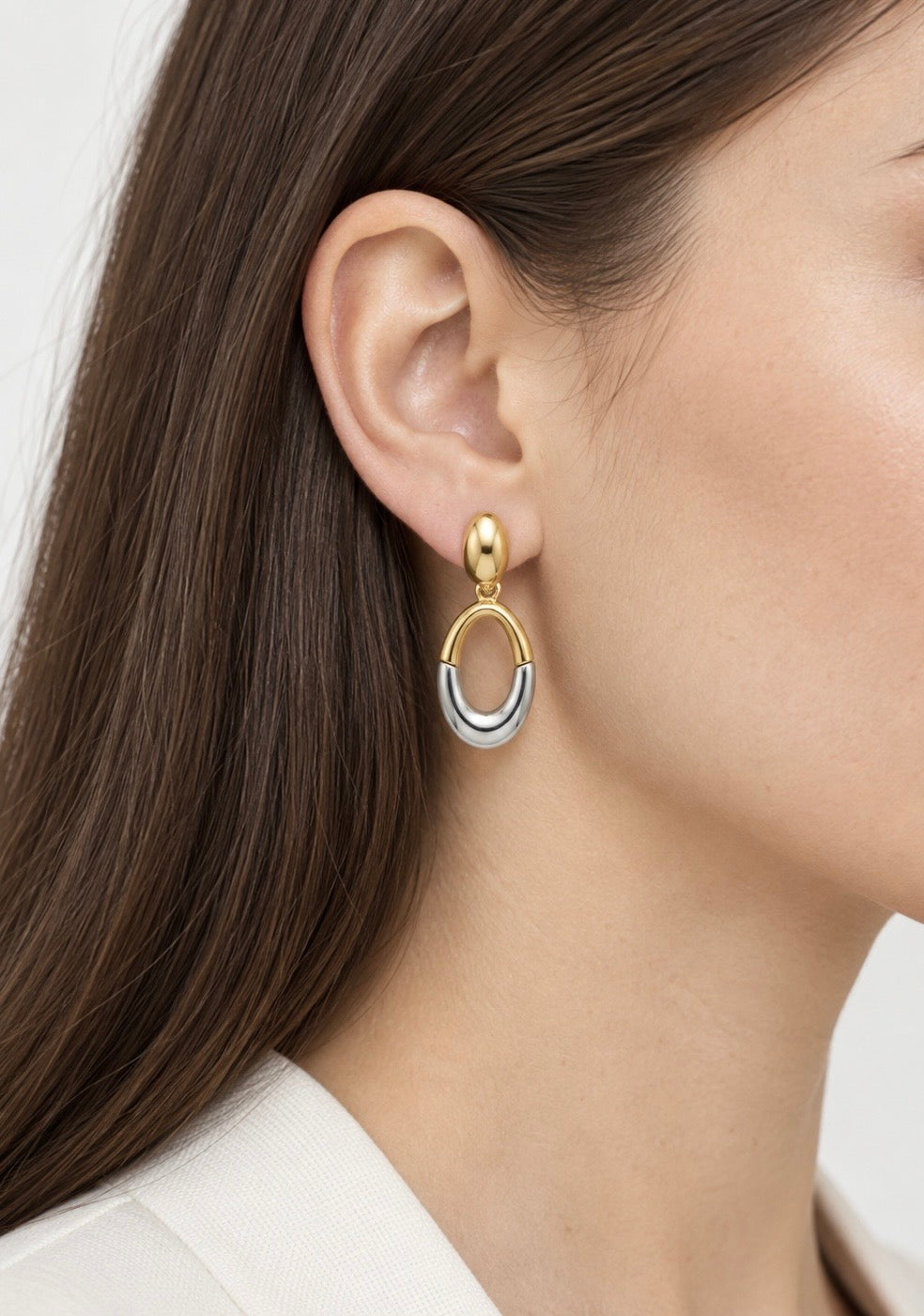 Vintage Two-Tone Oval Drop Earrings| 1990S