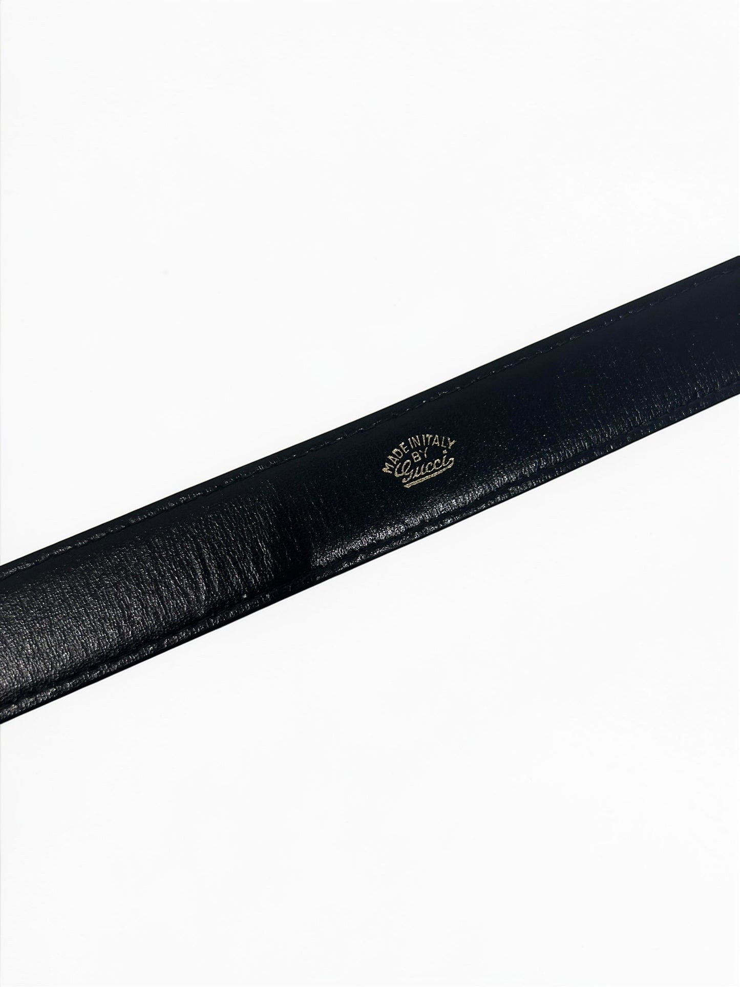 Vintage Gucci  Black Leather Belt with Gold Interlocking GG Buckle|1990’s