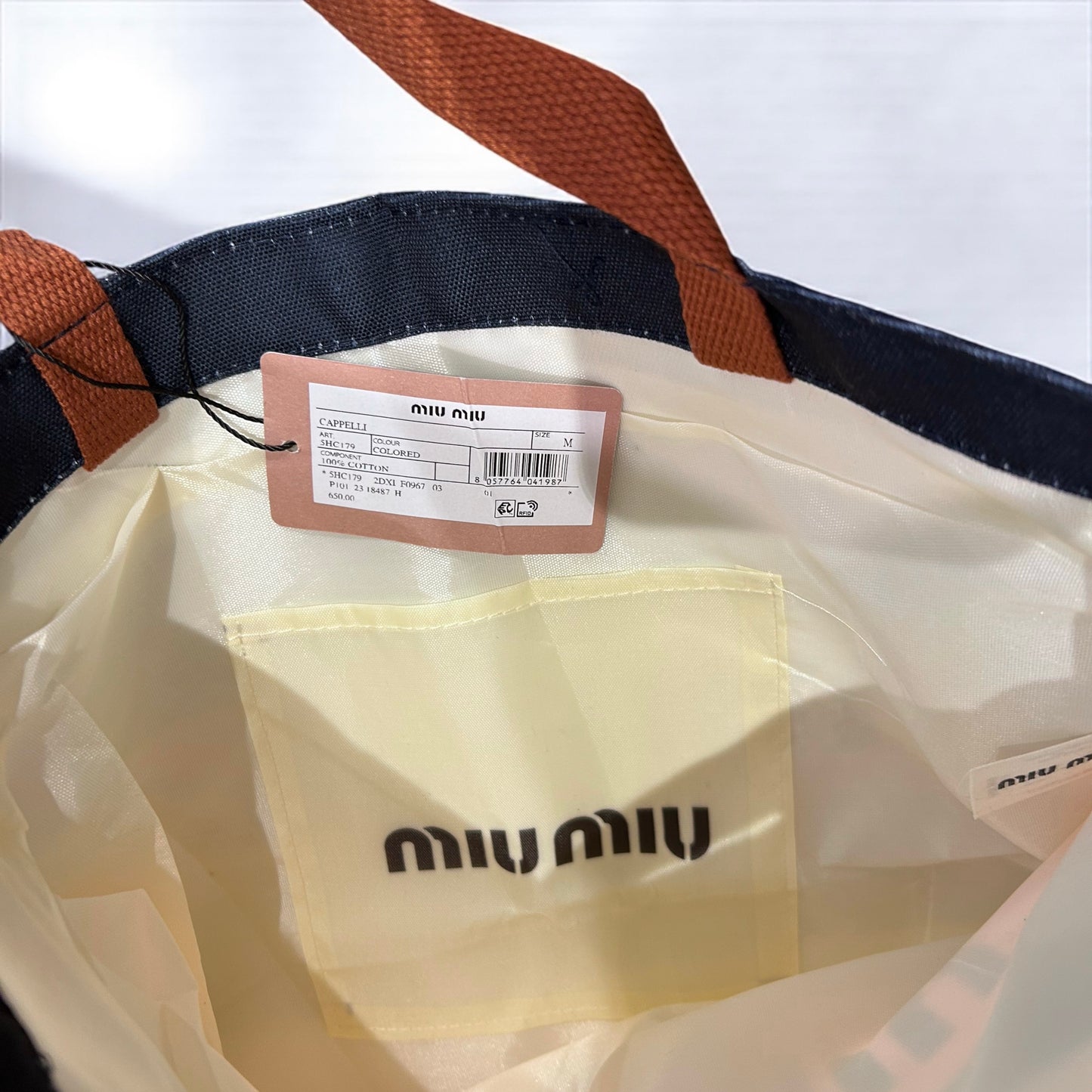 Miu Miu Complimentary Striped Logo Tote Bag