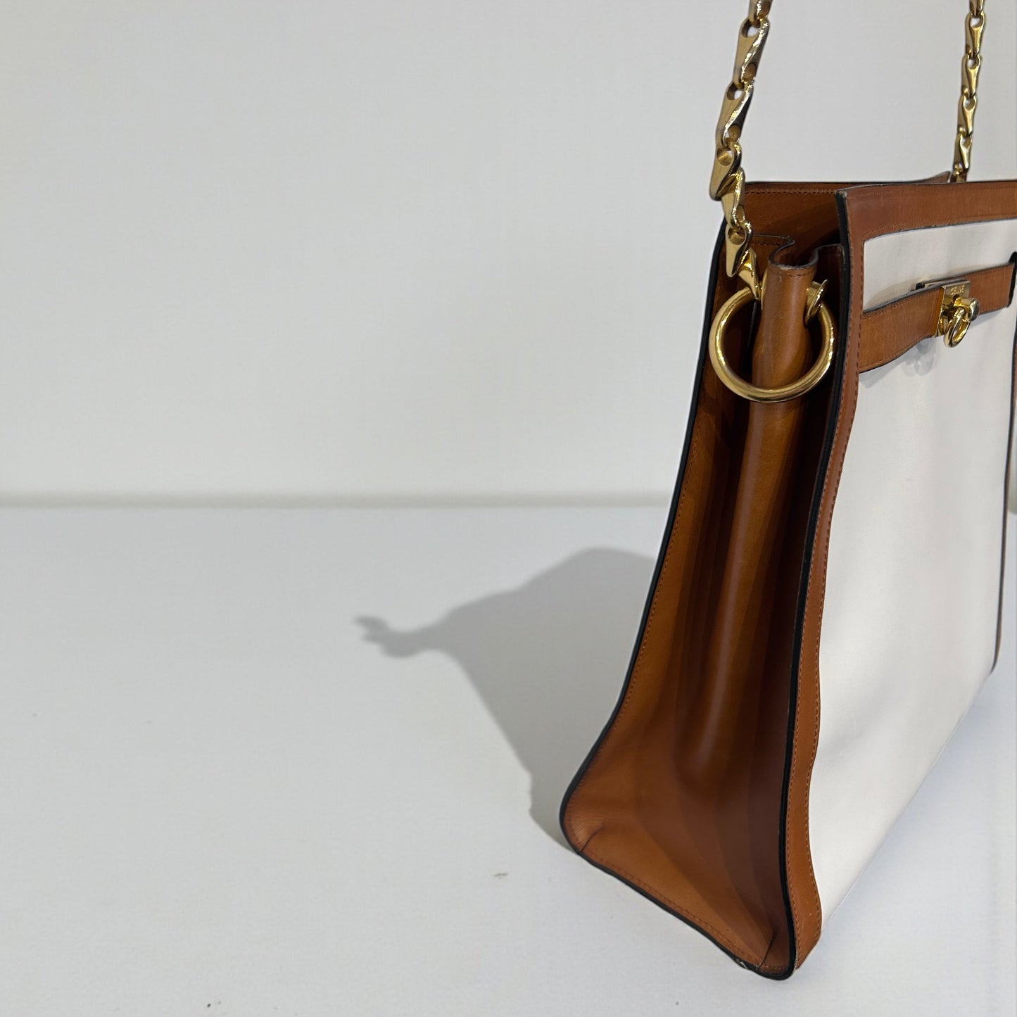 Vintage Celine Leather Shoulder Bag – White & Tan | Late 1990s