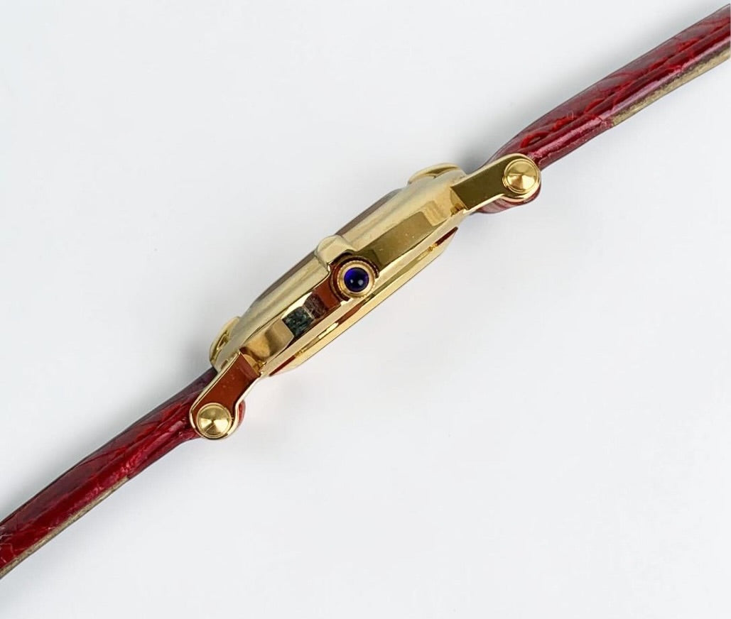 Vintage Yves Saint Laurent Gold Plated Watch with Red Leather Strap|1990s
