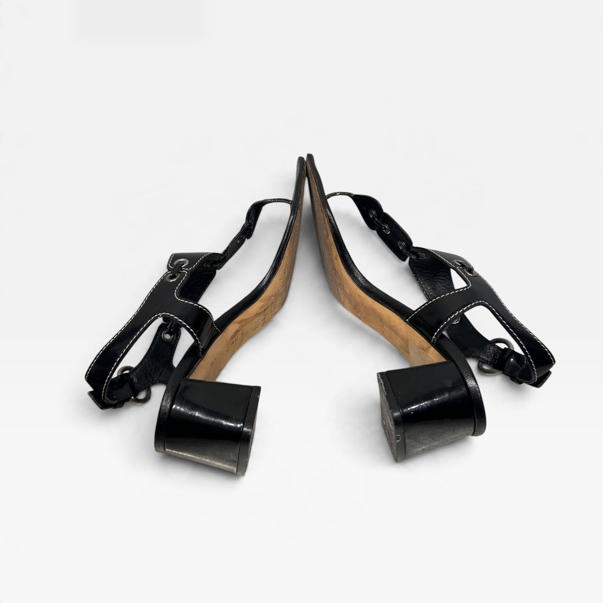 Vintage Miu Miu Black Leather Heeled Sandals | Early 2000s