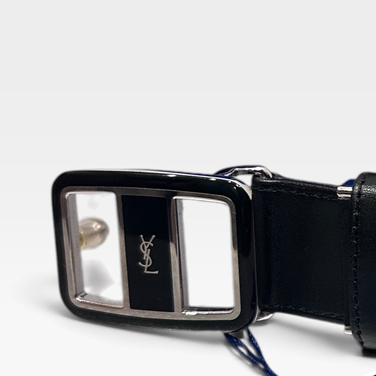 Vintage Yves Saint Laurent Black Leather Logo Buckle Belt | 1990s